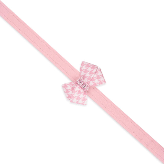 Puppy Pink Houndstooth Nouveau Bow with Pink Giltmore Leash