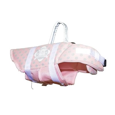 Dog Life Jacket - The Paws Aboard Dog Life Vest - Pink/Grey Polka Dot Neoprene