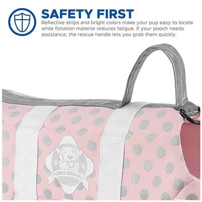 Dog Life Jacket - The Paws Aboard Dog Life Vest - Pink/Grey Polka Dot Neoprene