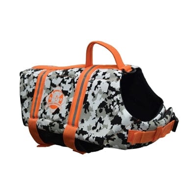 Dog Life Jacket - The Paws Aboard Dog Life Vest - Black/White Camo Neoprene