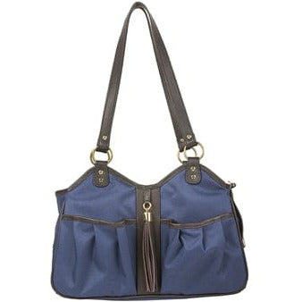 Metro Couture Bag - Navy with Brown Leather Trim and Tassel