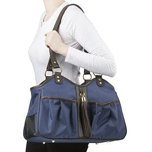 Metro Couture Bag - Navy with Brown Leather Trim and Tassel