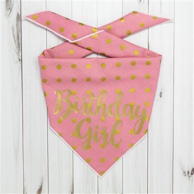 Birthday Girl Dog Bandana - Pink with Gold Polka Dots