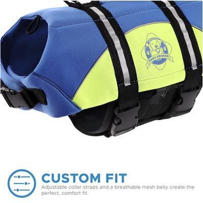 Dog Life Jacket - The Paws Aboard Dog Life Vest - Blue/Yellow Neoprene