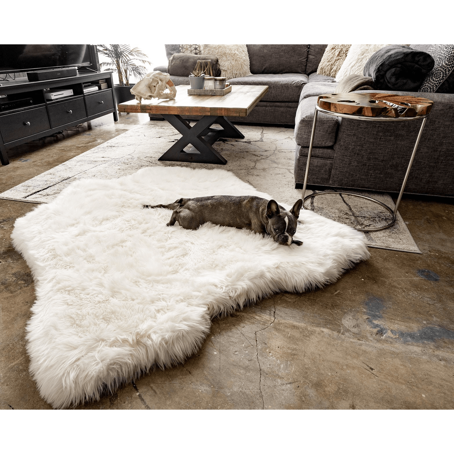 PupRug™ Animal Print Memory Foam Dog Bed - Polar Bear Faux Hide