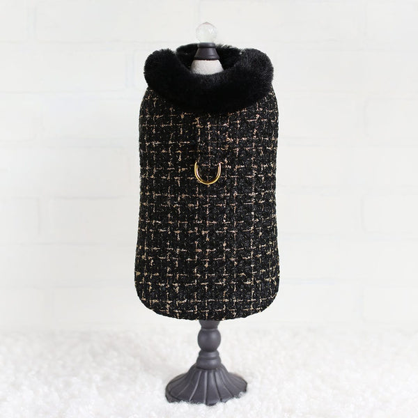 Chantel Tweed Dog Coat Black