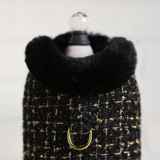 Chantel Tweed Dog Coat Black