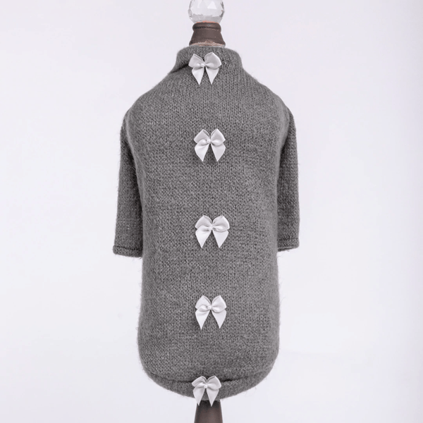 Dainty Bow Dog Sweater - Pewter