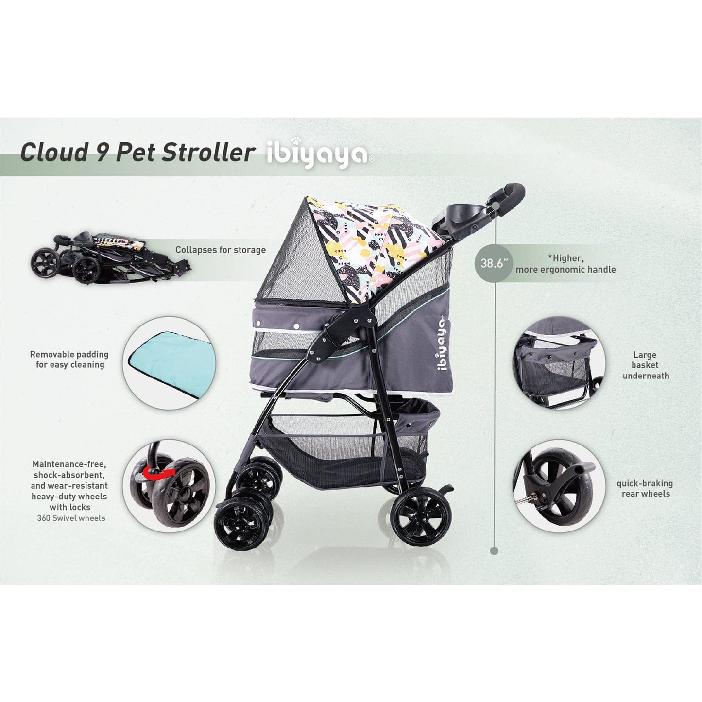 Cloud 9 Pet Stroller - Mint Green