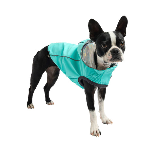 GF Pet - Reversible Raincoat - Neon Aqua with Iridescent