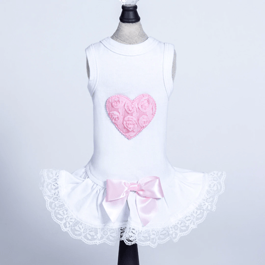 Lacey Puff Heart Dog Dress - Pink