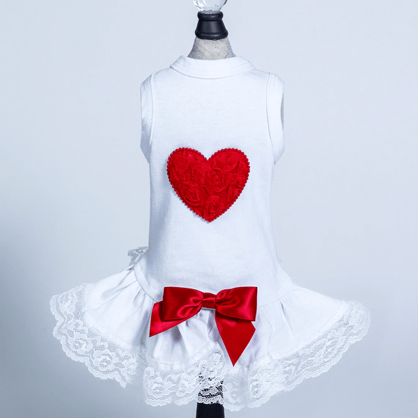 Lacey Puff Heart Dog Dress - Red