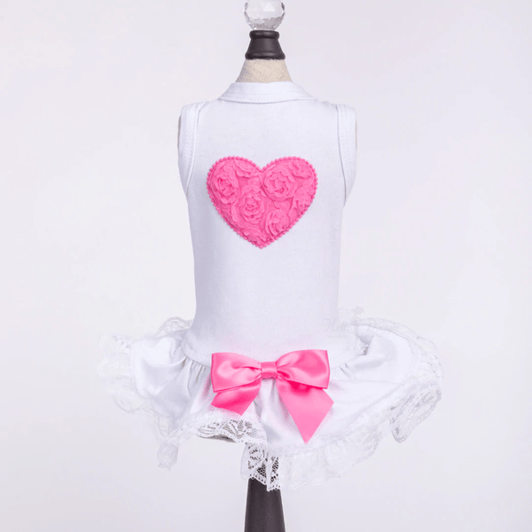 Lacey Puff Heart Dog Dress - Hot Pink