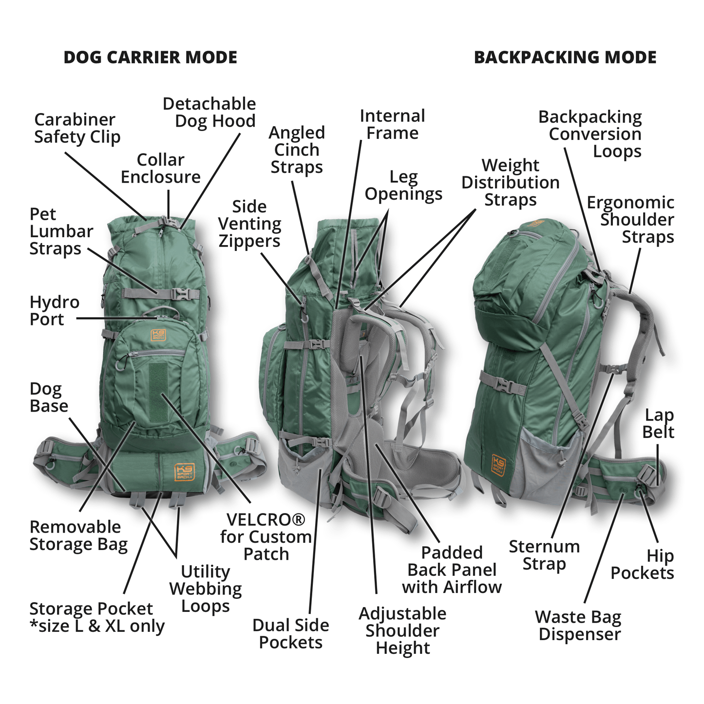 K9 Sport Sack Klearance Kolossus Big Dog Carrier & Backpacking Pack Green