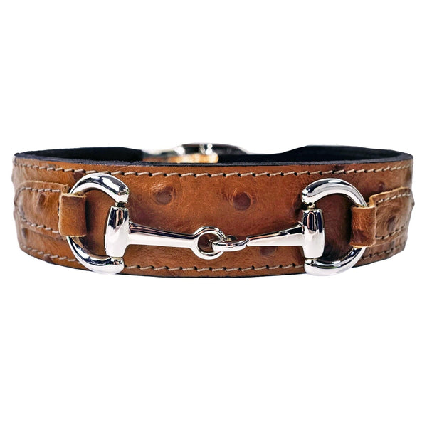 Belmont in Ostrich & Nickel Dog Collar