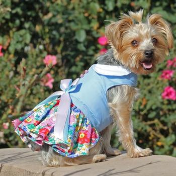 Blue and White Pastel Pearls Floral Dress with Matching Leash