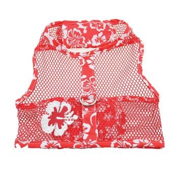 Cool Mesh Dog Harness with Leash - Hawaiian Hibiscus Red