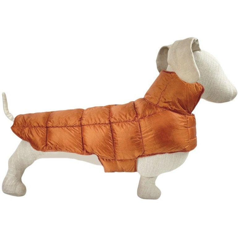 Ultralite Reversible Dog Down Puffer Coat in Taupe & Burnt Orange