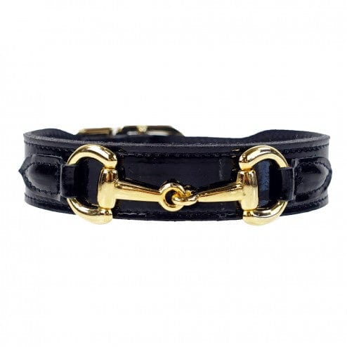 Belmont in Black Patent & Gold Dog Collar