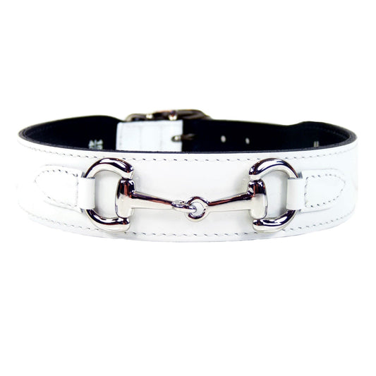 Belmont in White Patent & Nickel Dog Collar