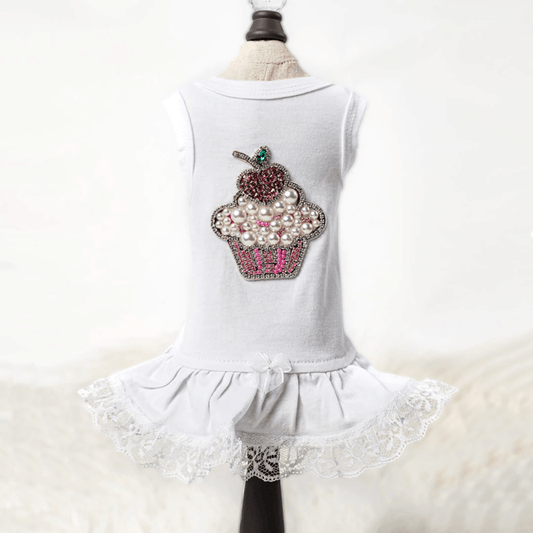 Lil' Miss Cupcake Dog Dress - White