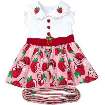 Strawberry Picnic Dog Dress with Matching Leash