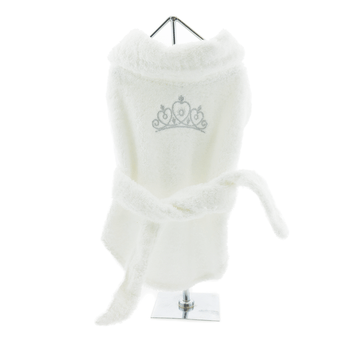 White Silver Tiara Cotton Dog Bathrobe